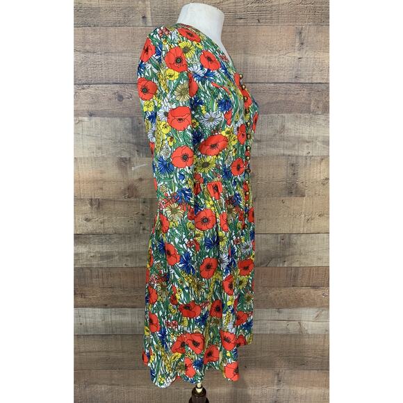 Vintage 1960’s Mod Floral Poppy Button Front Dress Size Small Hippie - Picture 5 of 13